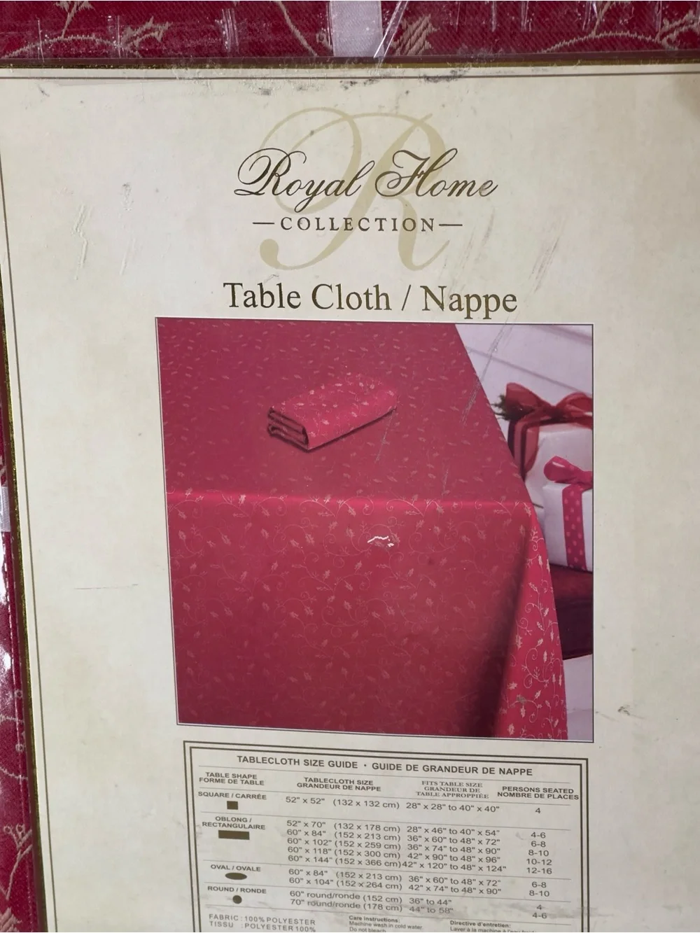 Royal Home Collection Gold Holly Vines  Rectangular Table Cloth 60x144”Seat12-16